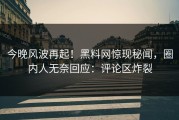 今晚风波再起！黑料网惊现秘闻，圈内人无奈回应：评论区炸裂
