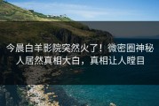今晨白羊影院突然火了！微密圈神秘人居然真相大白，真相让人瞠目