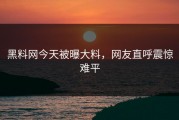 黑料网今天被曝大料，网友直呼震惊难平