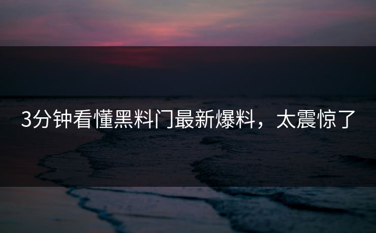 3分钟看懂黑料门最新爆料，太震惊了